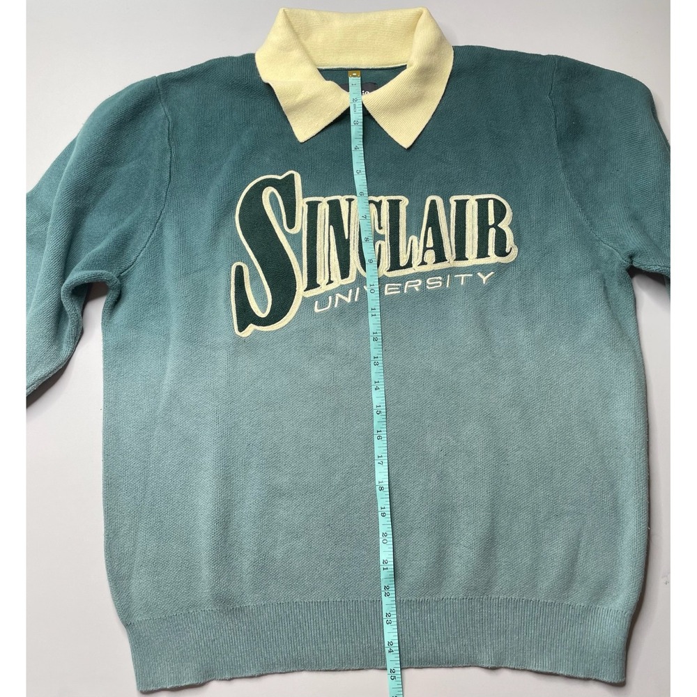 Sinclair University Sweater Mens Medium Teal Ombre Long Sleeve Cotton Top 90s - Picture 8 of 11